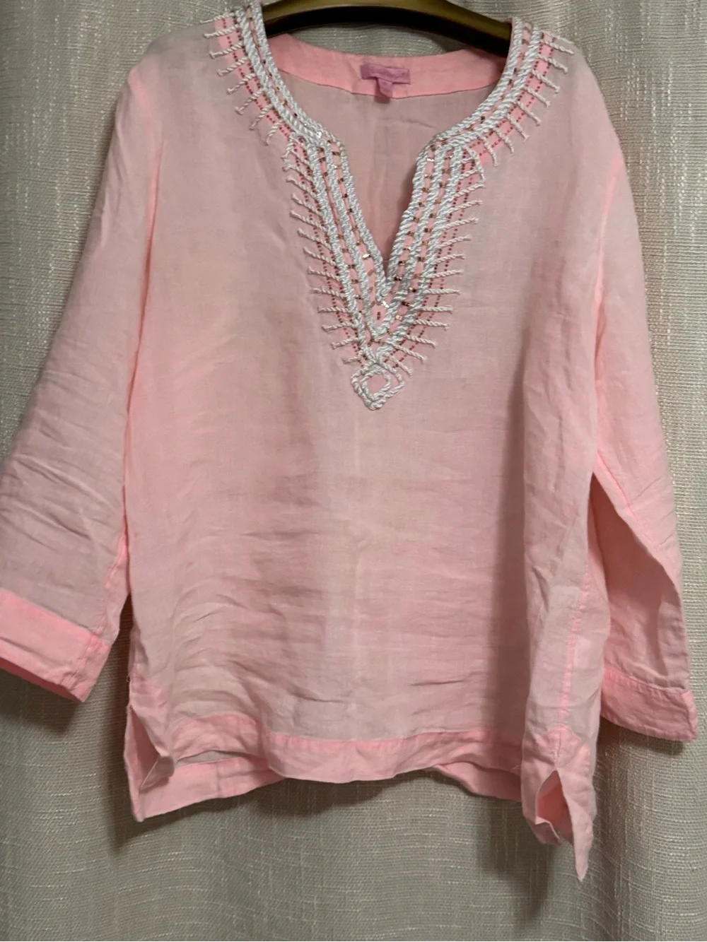Lilly Pulitzer Blush Pink V-Neck Embroidered Tunic - Picture 2 of 4